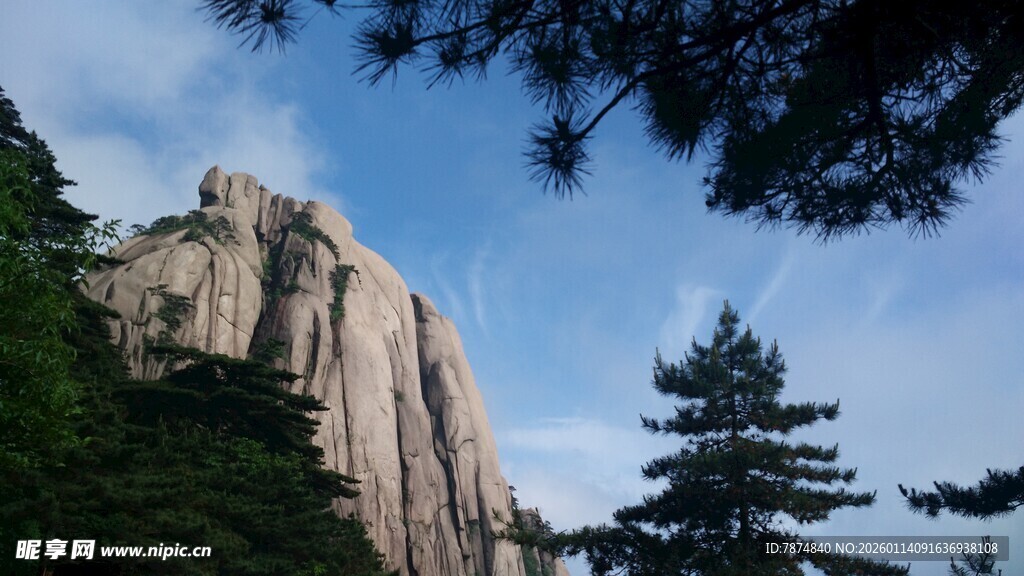 巍峨山峰与葱郁树木