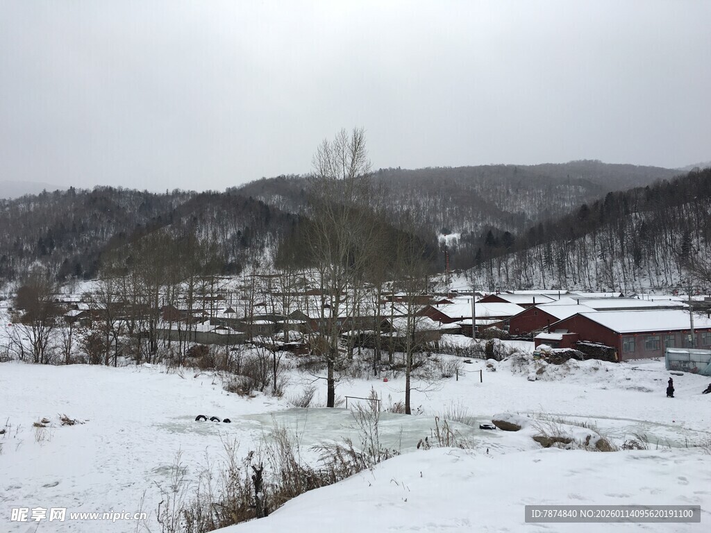 冬日雪景中的乡村景致