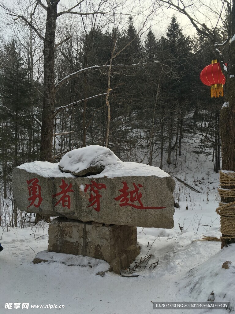 雪覆石碑的自然景致