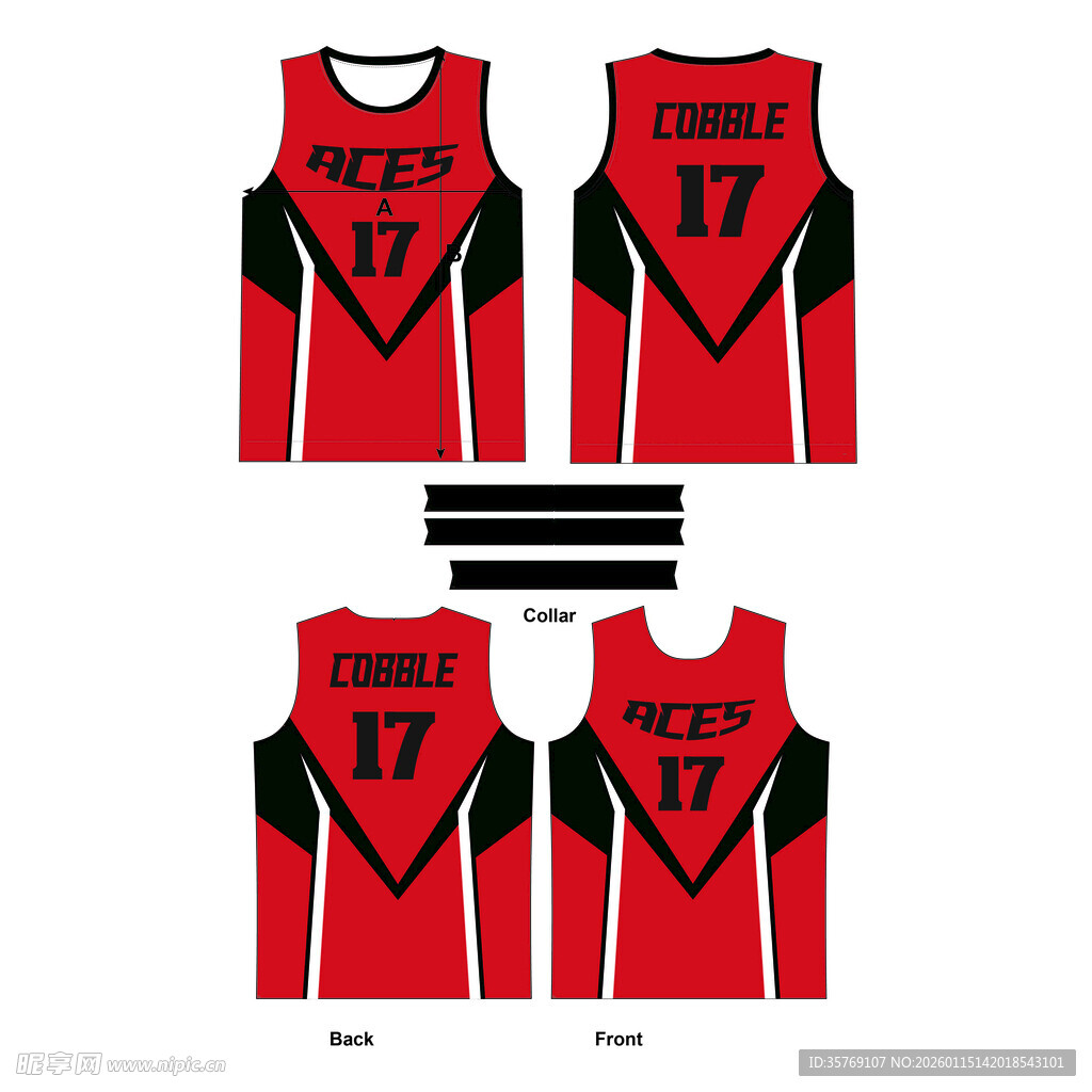 红黑配色篮球球衣设计图