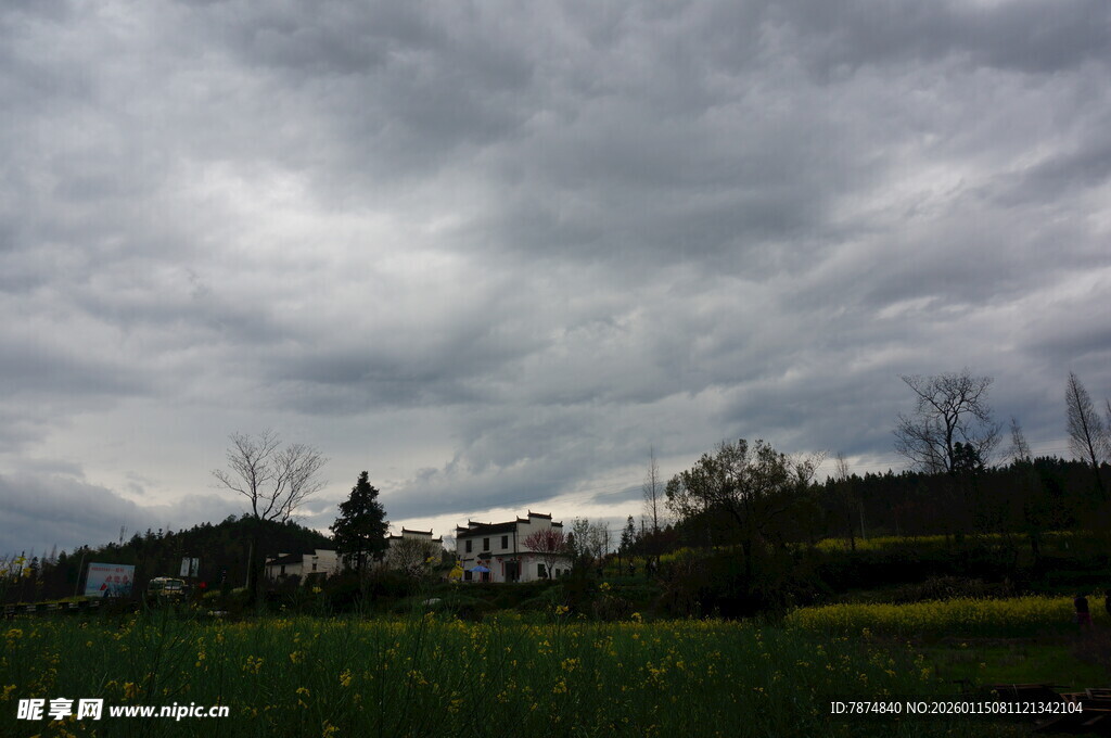 阴云下的乡村田野风光