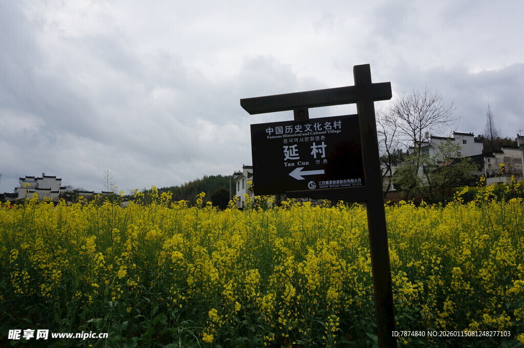 田野中的古朴指示牌
