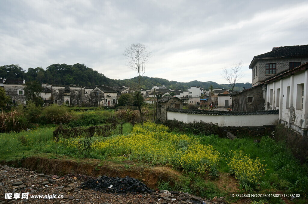 乡村田野边的古朴民居