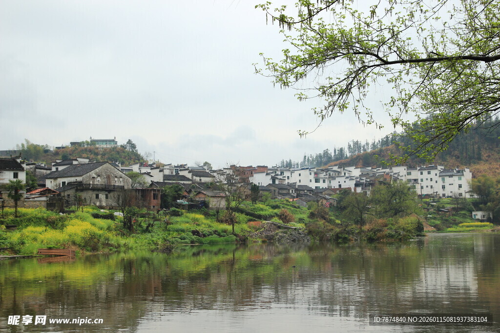 江南水乡村落湖畔美景