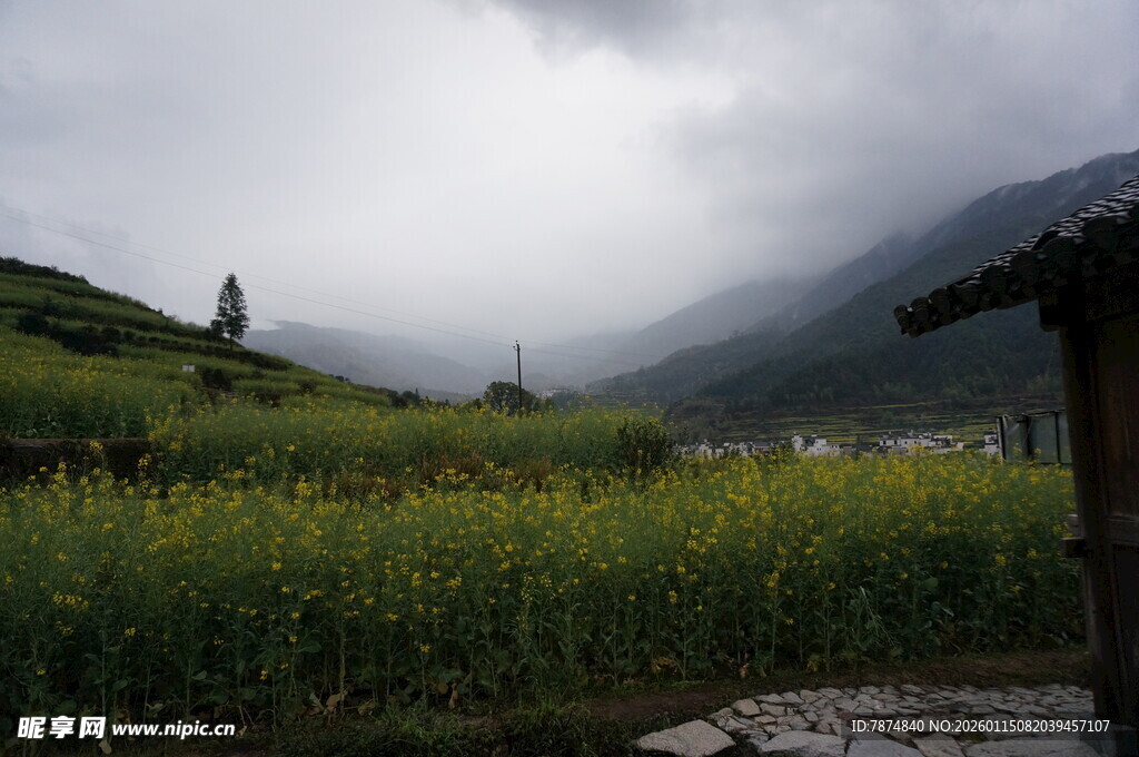 山间田野的朦胧美景
