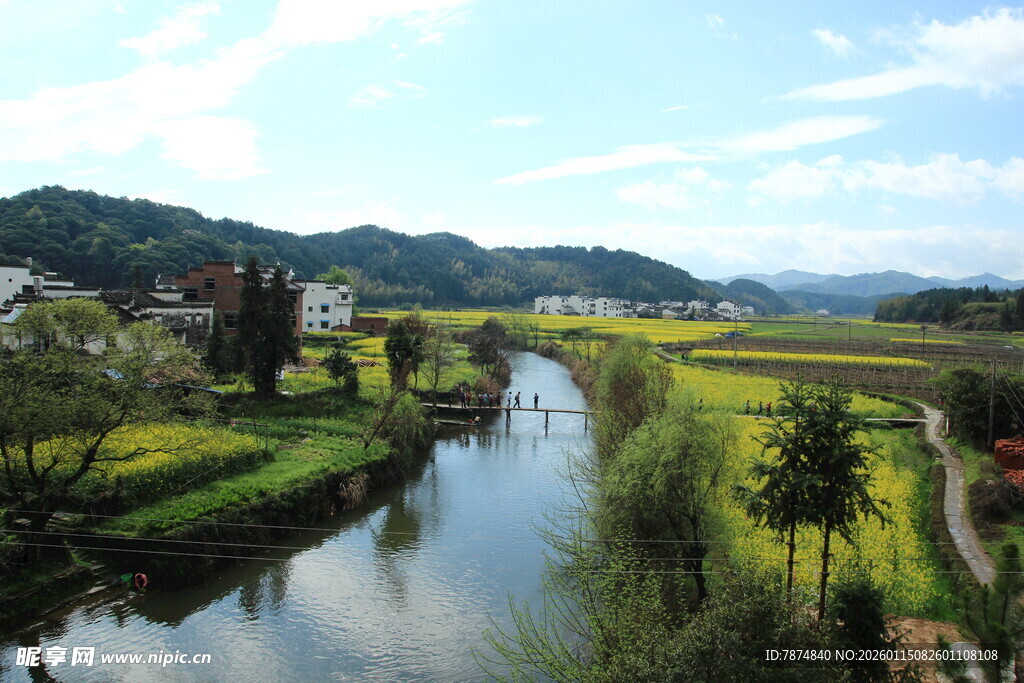 乡村河畔田园风光美景
