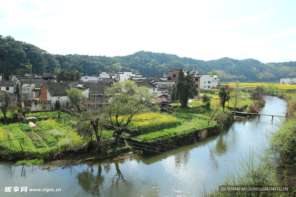 乡村河畔田园风光美景