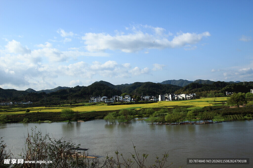 乡村河畔田园风光美景