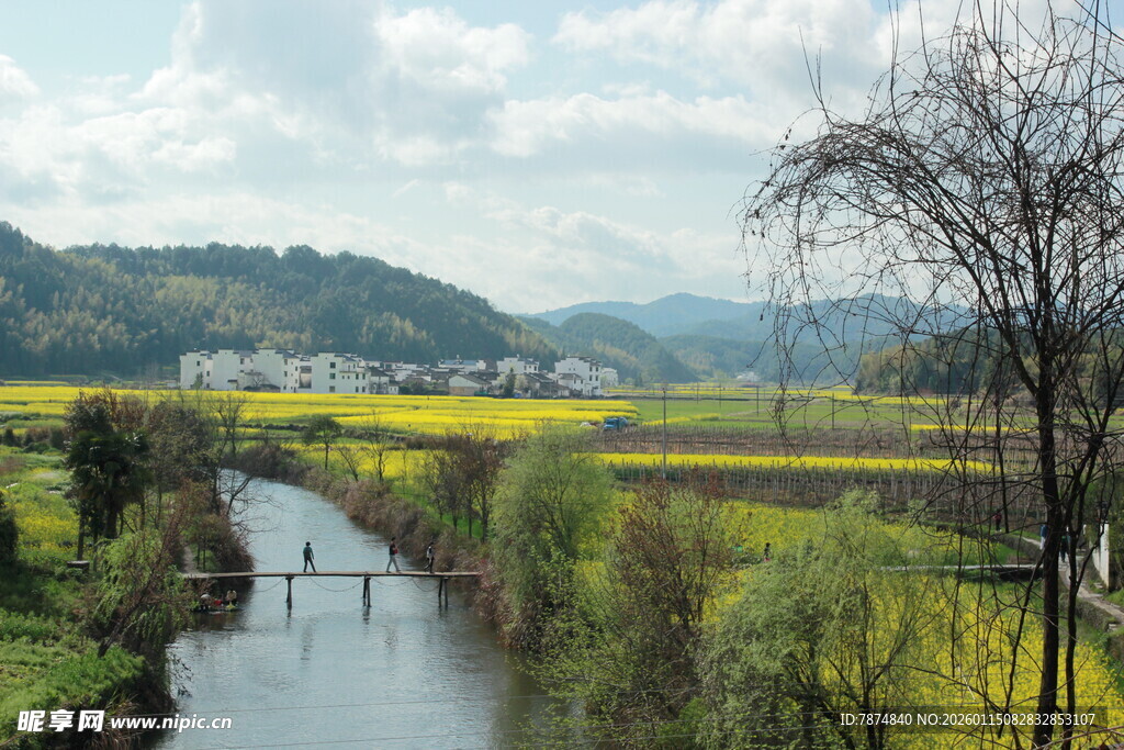 春日田园河流风光美景