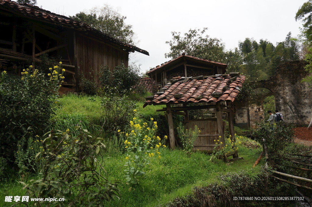 山间村落小屋 绿意环绕