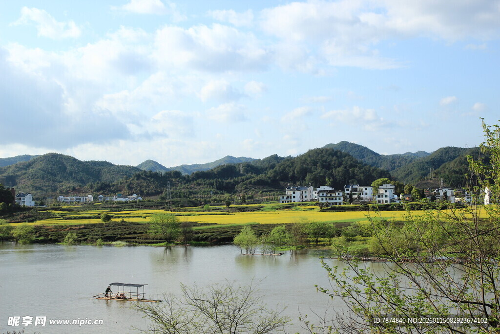 乡村河畔田园风光美景