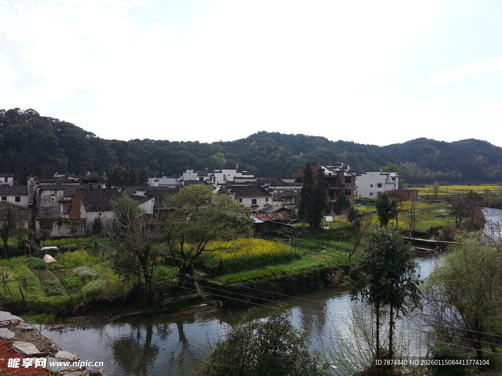乡村河畔田园风光美景