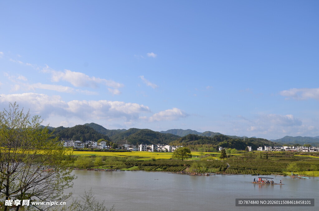 河畔风光 远山近水景色美