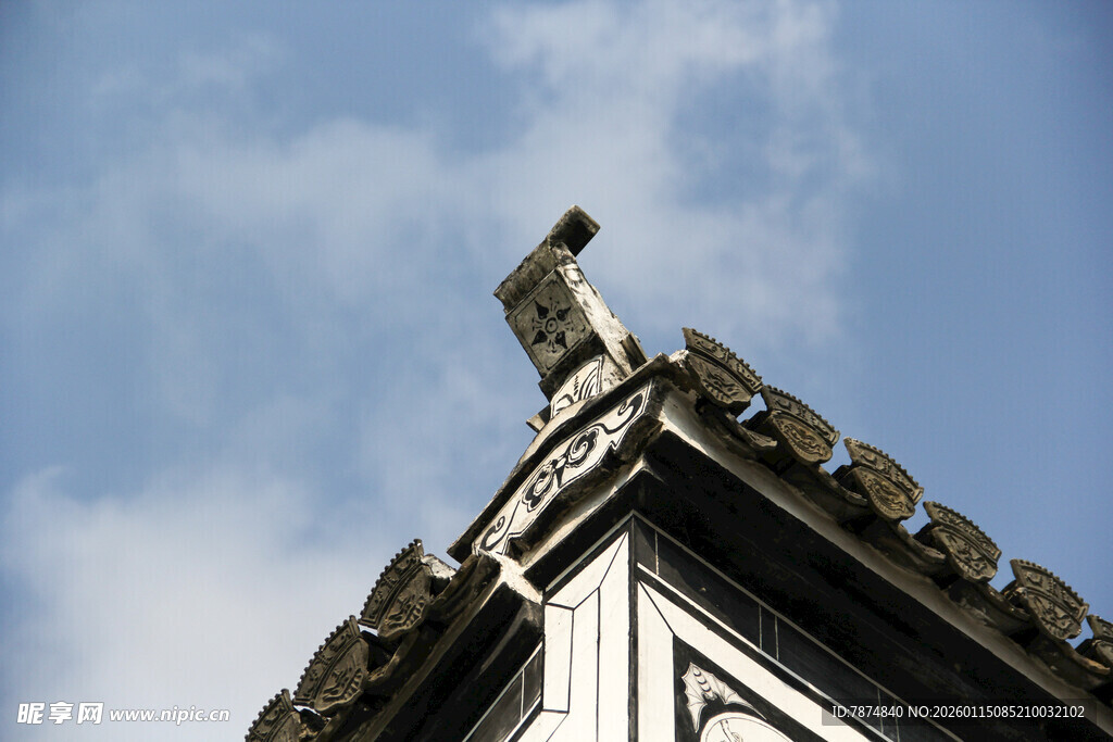 中式建筑屋顶特写