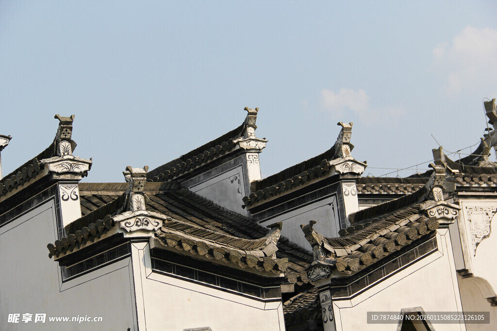 徽派建筑屋顶特写