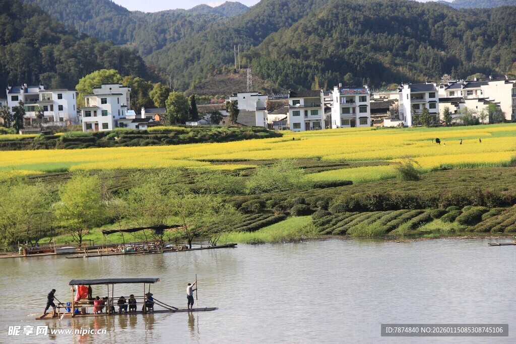 水乡田园风光 竹筏游景