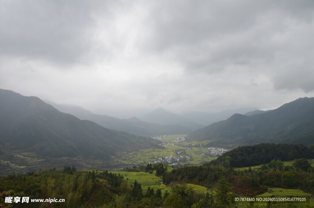 山间云雾缭绕的绿色景致