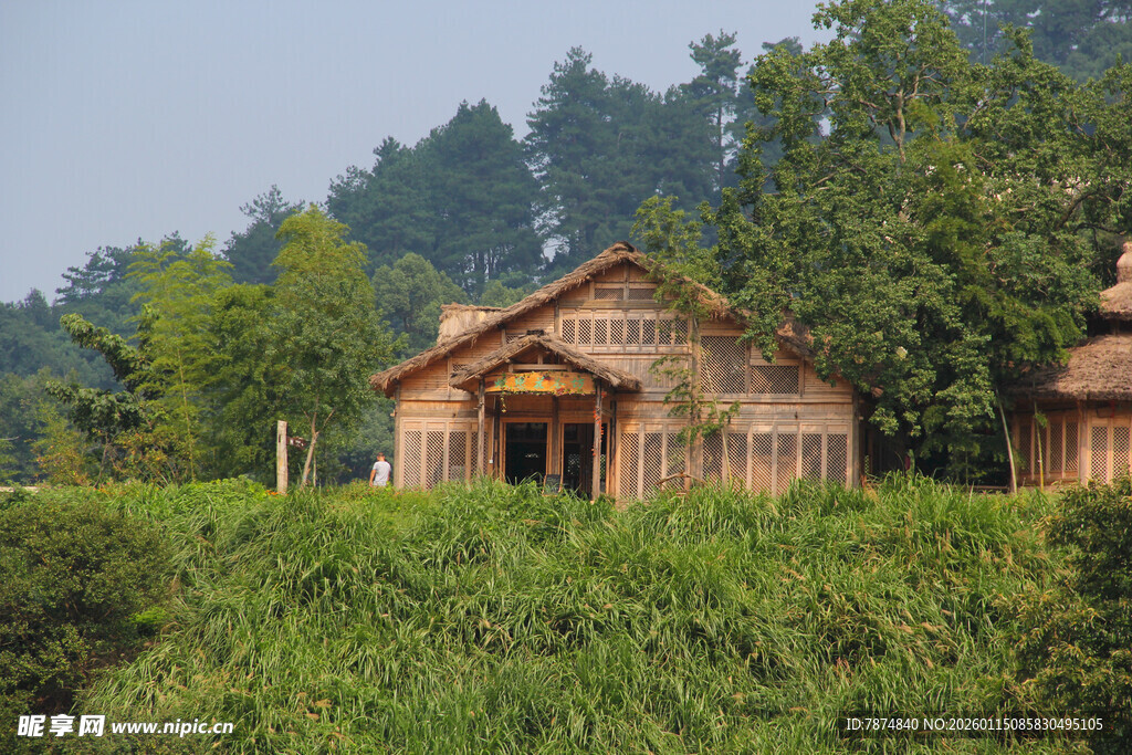 乡村木屋隐于葱郁草木间