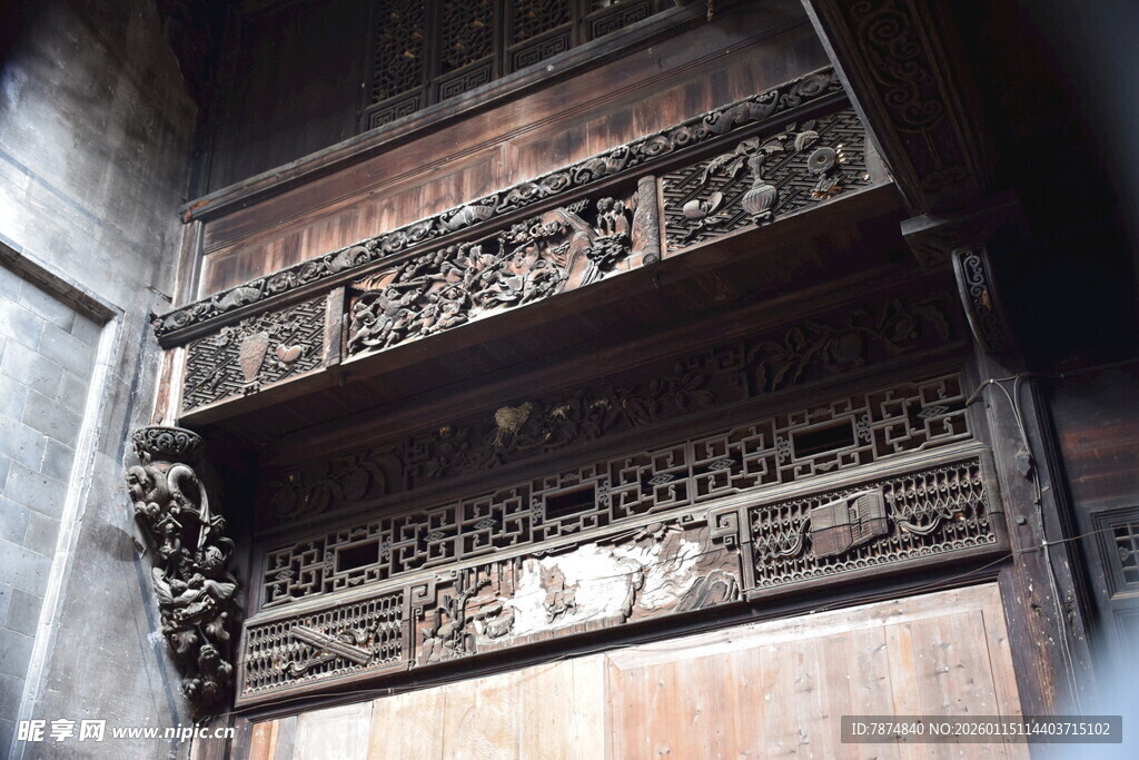 中式木雕建筑构件细节