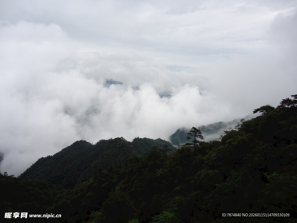 云雾缭绕的山峦景色