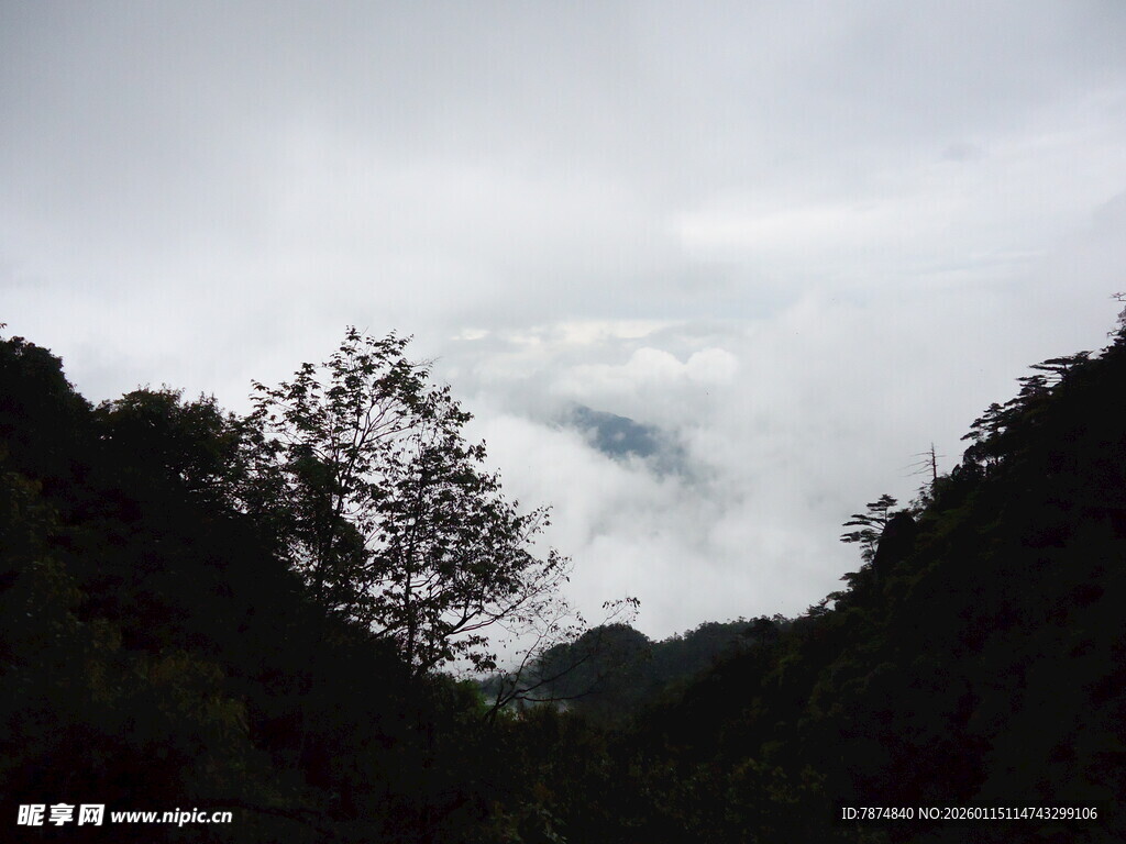 山间云雾缭绕的景致