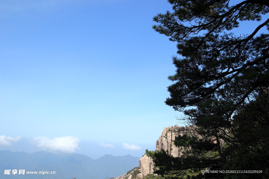 山巅青松伴蓝天云海