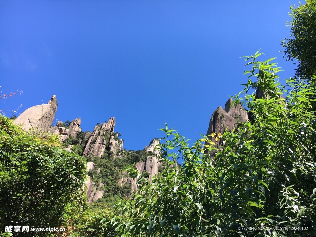 山间奇岩与葱郁绿植