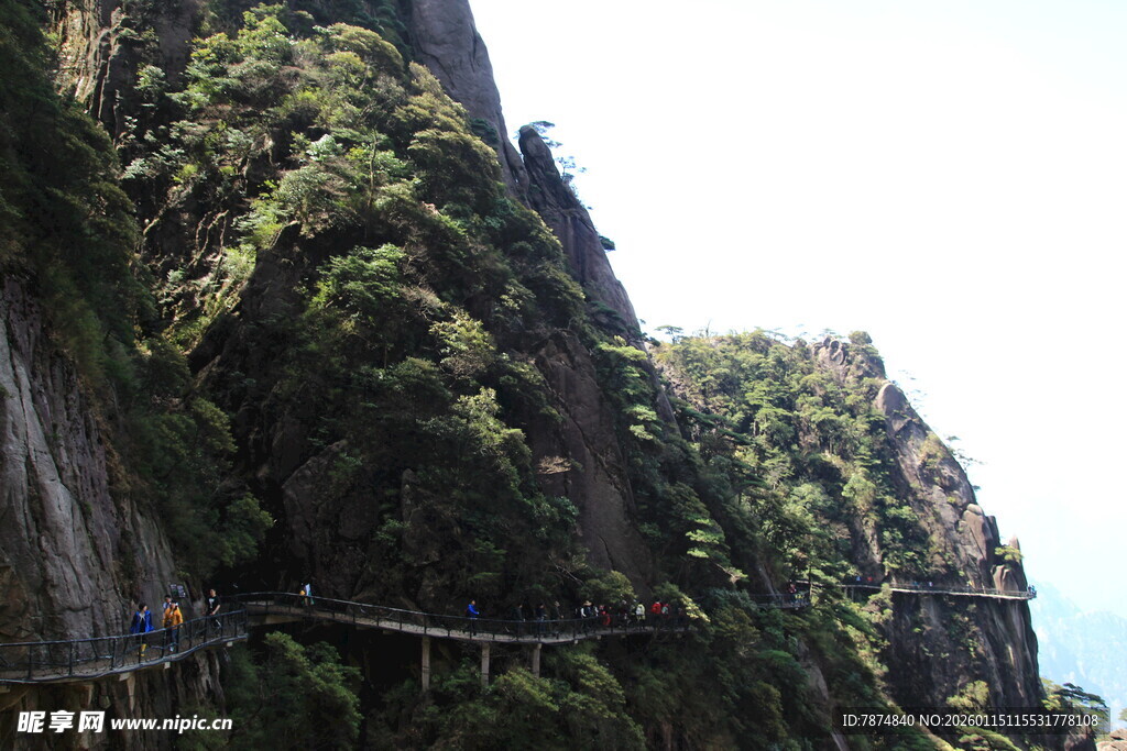 山间悬空栈道 绿意环绕