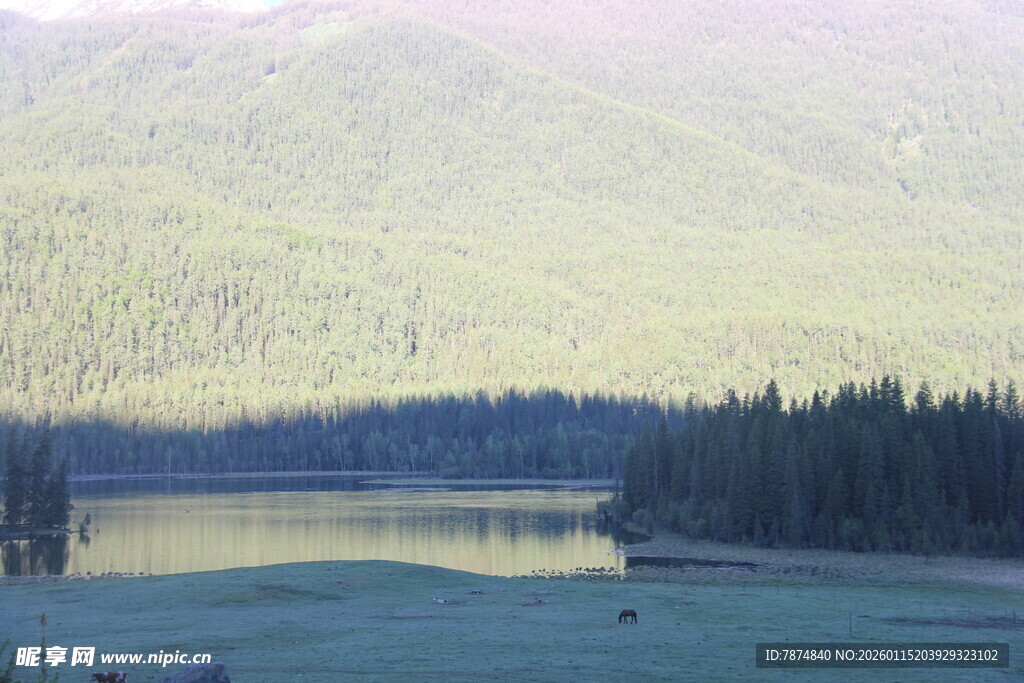 宁静湖畔山林美景