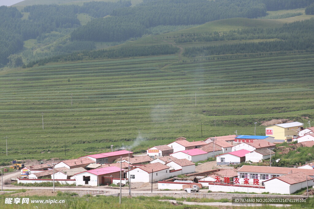 乡村田园风光中的村庄群落
