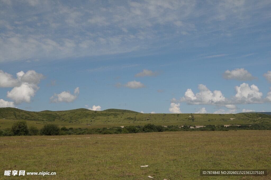 广袤草原与蓝天白云