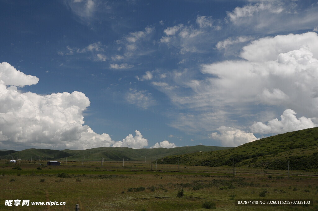 蓝天白云下的广袤原野