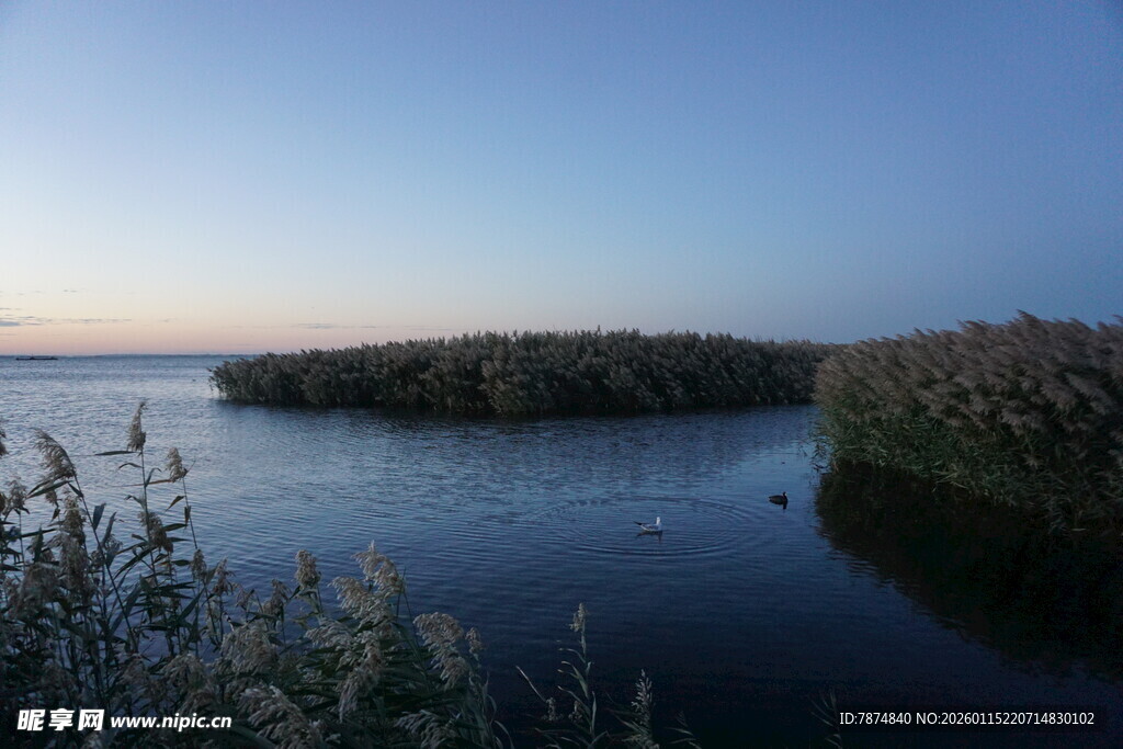 宁静湖畔黄昏美景
