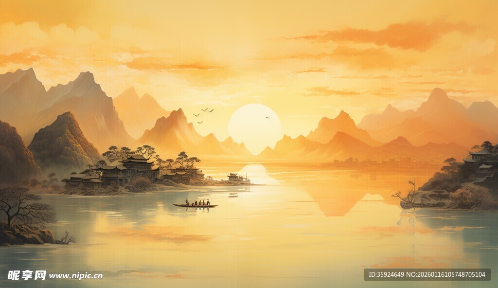 日出山水间的壮美景色