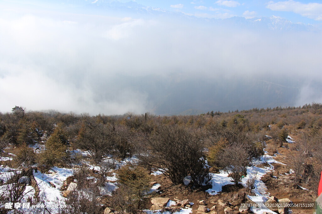 雪覆山野景观
