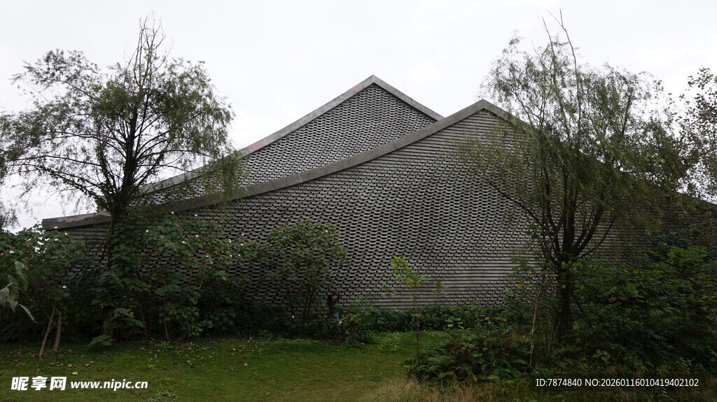 灰墙建筑旁的葱郁绿植