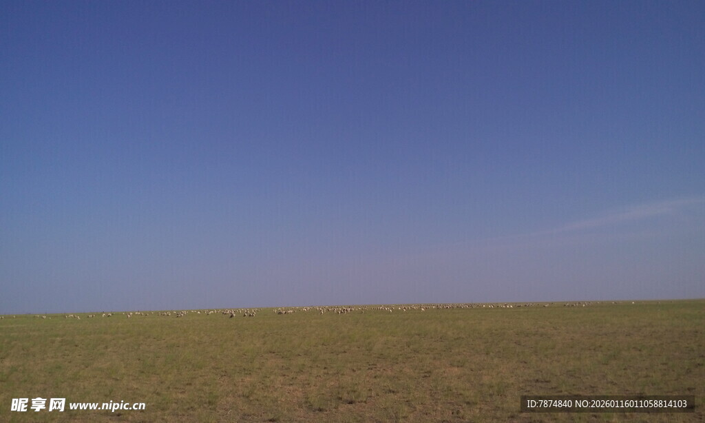 广袤草原上的晴朗蓝天