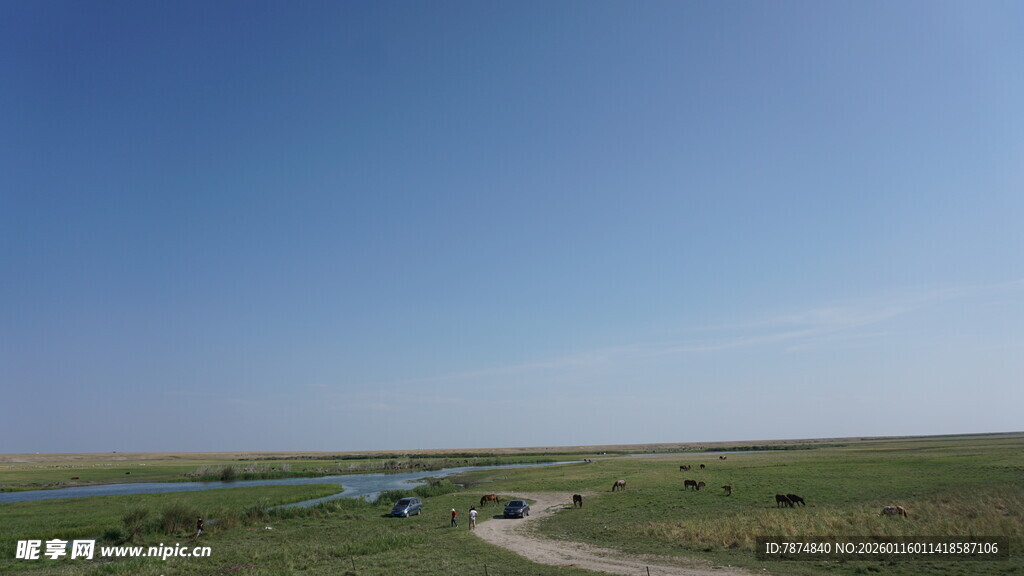 草原风光中的蜿蜒河流