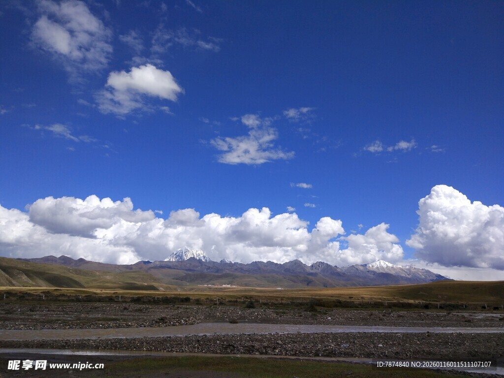 蓝天白云下的广袤原野