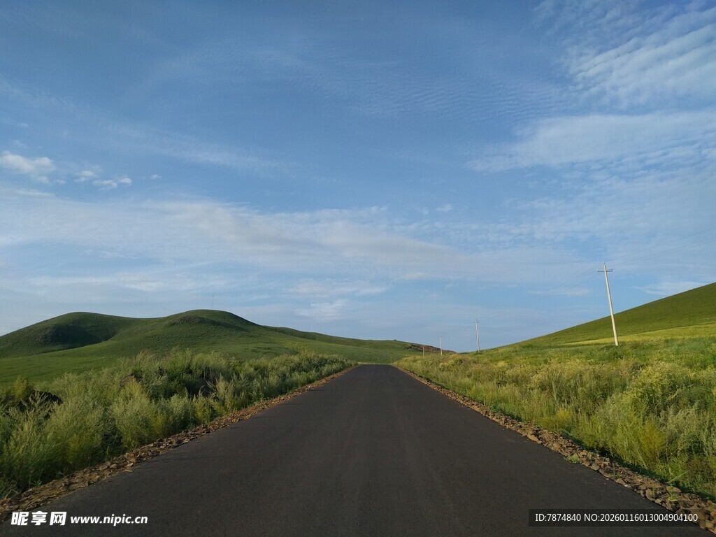 草原中的延伸公路