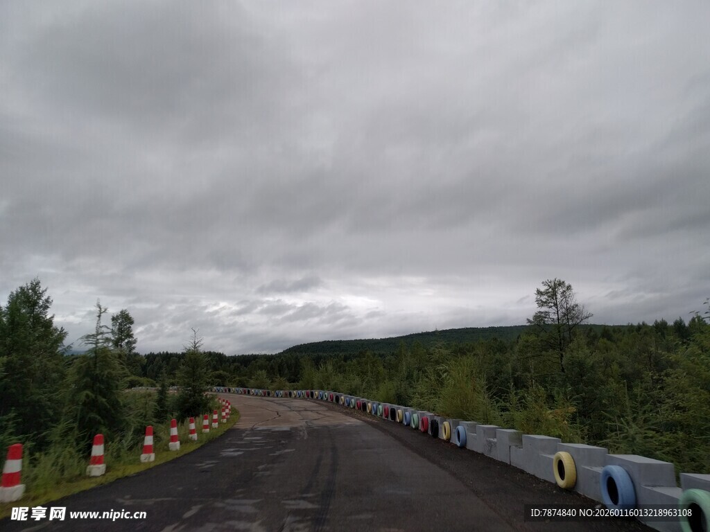 阴天下的林间公路