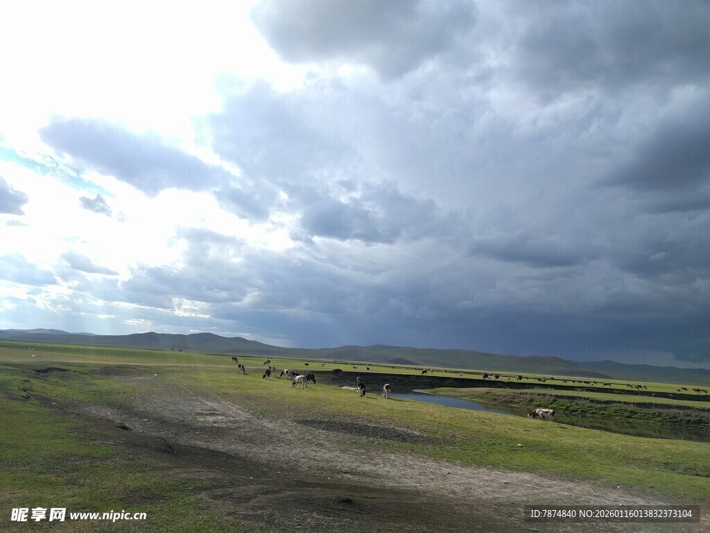 草原上的乌云密布景观