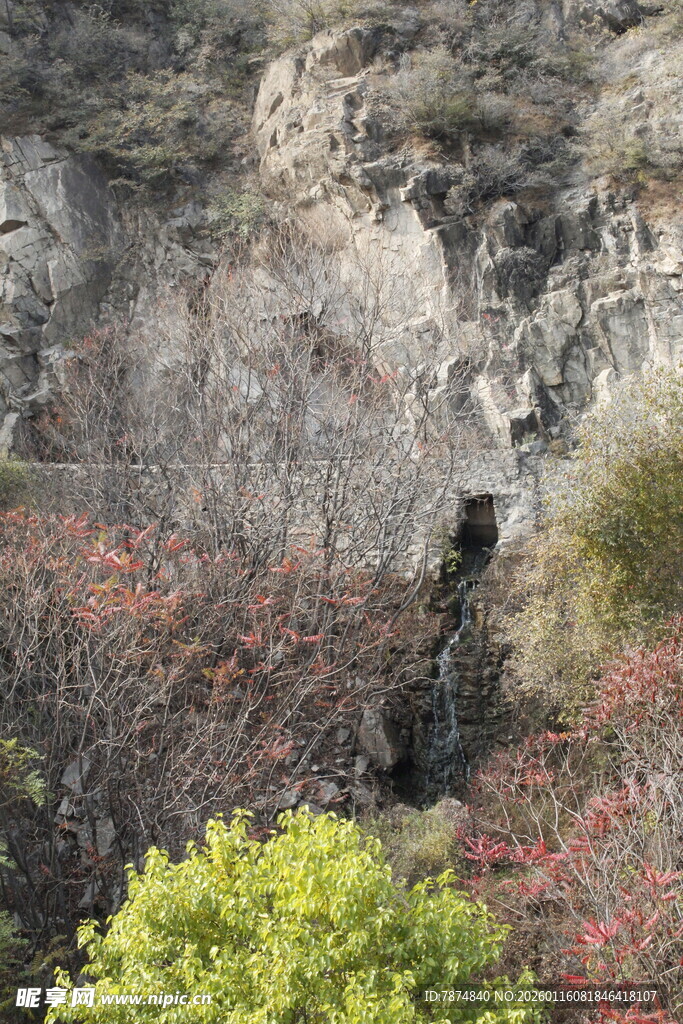 山间多彩植被与岩石景观
