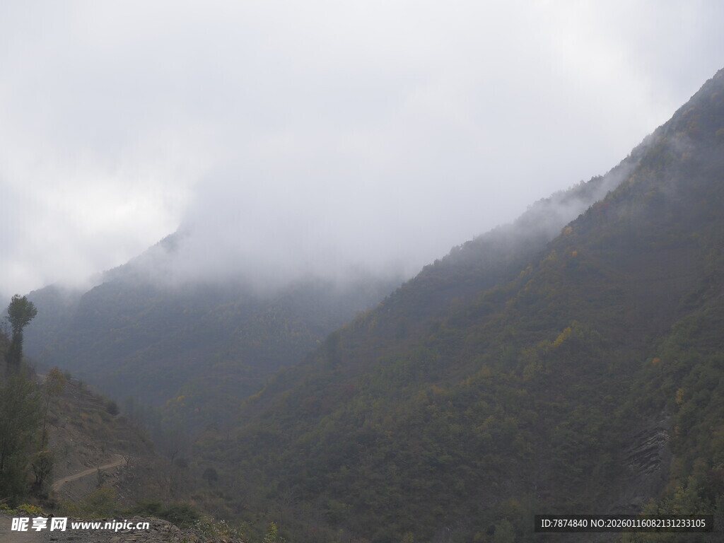 云雾缭绕的山间美景