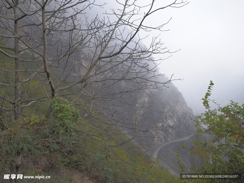 山间云雾缭绕的朦胧景致