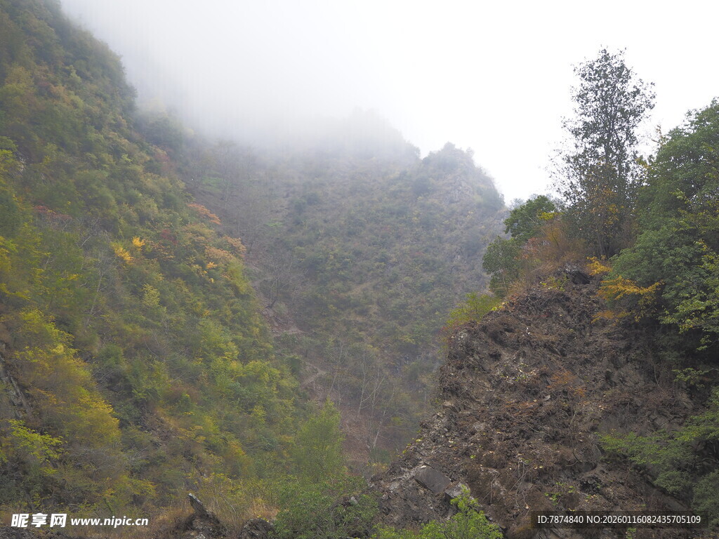 山间云雾缭绕的壮丽峡谷