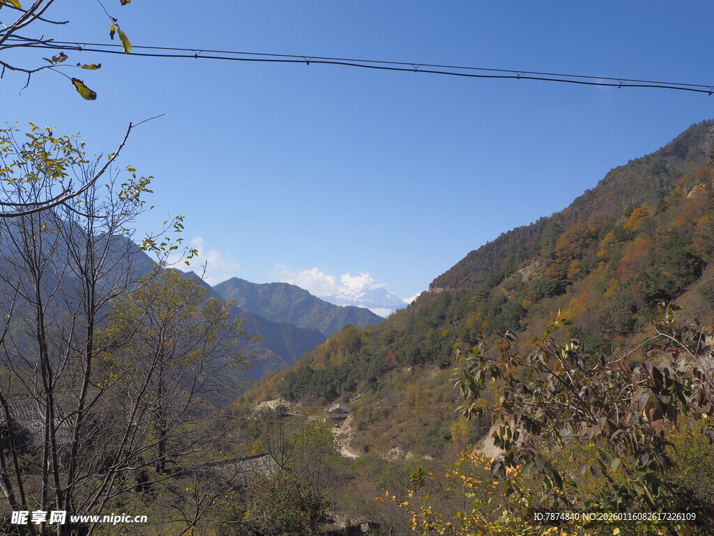 山间秋景 远峰近树