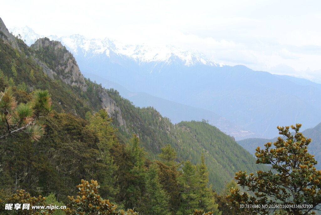 青山葱郁的山间美景