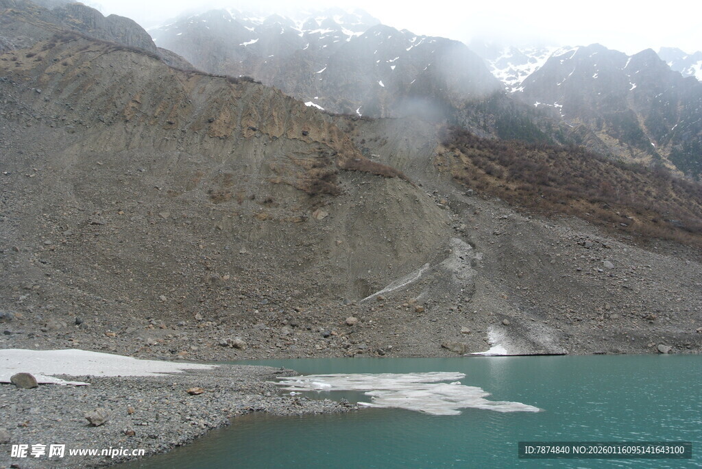 高山下的碧湖与冰川