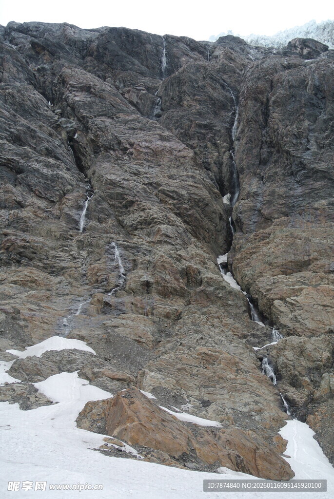 雪山旁的嶙峋岩石